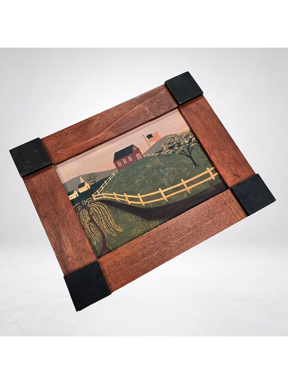 Folk Art Frame w/ Fayre Cooper Farm Print, Flag & Barn, 10x8